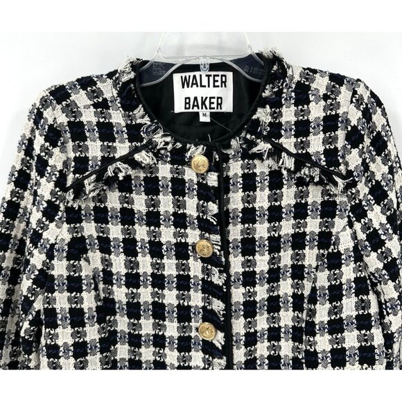 WALTER BAKER baca jacket blazer tweed fringe trim gold buttons old money M - Picture 5 of 11